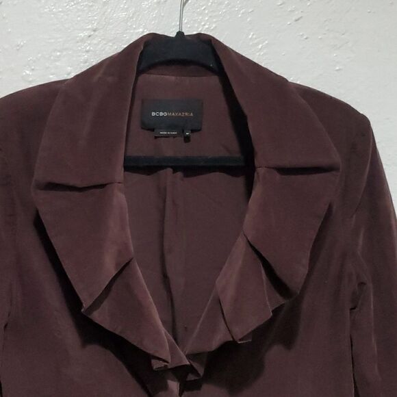BCBGMaxAzria Brown Corduroy Jacket with Ruffled Neckline Size M - Picture 3 of 14
